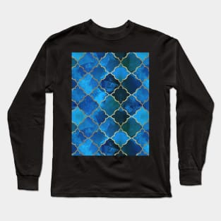 Sapphire Gemstone & Gold Moroccan Tile Pattern Long Sleeve T-Shirt